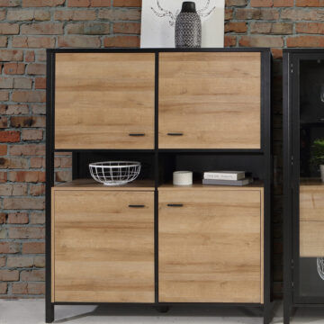 Hard Rock Matt Black 4 Door Storage Cabinet | Riviera Oak