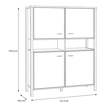 Hard Rock Matt Black 4 Door Storage Cabinet | Riviera Oak