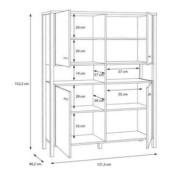 Hard Rock Matt Black 4 Door Storage Cabinet | Riviera Oak