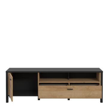 Hard Rock Matt Black 1 Door 1 Drawer TV Unit 151cm | Riviera Oak Finish