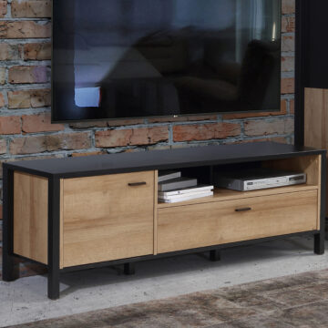 Hard Rock TV Unit in Matte Black/Riviera Oak | Self Assembly