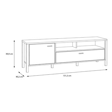 Hard Rock Matt Black 1 Door 1 Drawer TV Unit 151cm | Riviera Oak Finish
