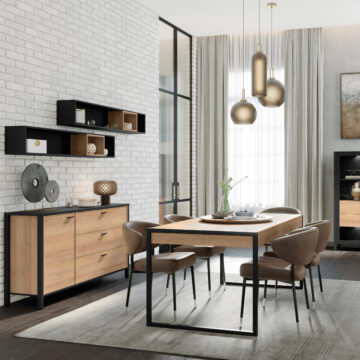Hard Rock Matt Black Wall Shelf 150cm | Riviera Oak Finish