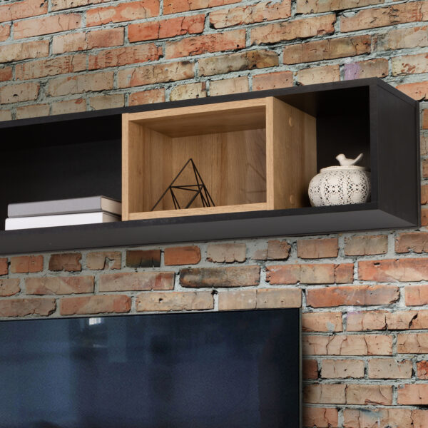 Hard Rock Wall Shelf in Matte Black/Riviera Oak | Self Assembly