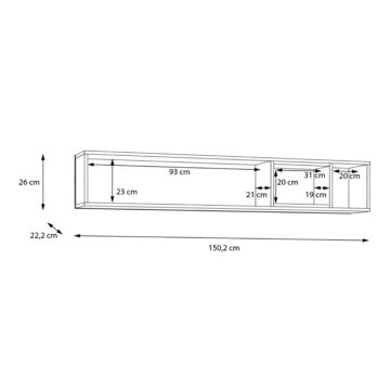 Hard Rock Matt Black Wall Shelf 150cm | Riviera Oak Finish