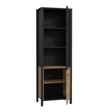 Hard Rock Matt Black 2 Door Wide Display Cabinet | Riviera Oak