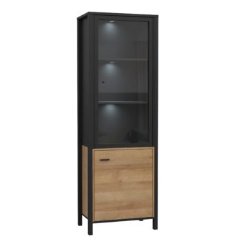 Hard Rock Matt Black 2 Door Wide Display Cabinet | Riviera Oak