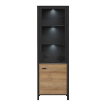 Hard Rock Matt Black 2 Door Wide Display Cabinet | Riviera Oak
