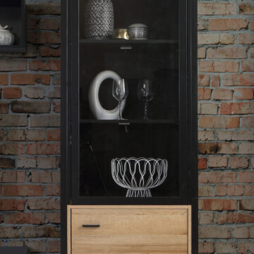 Hard Rock Matt Black 2 Door Wide Display Cabinet | Riviera Oak