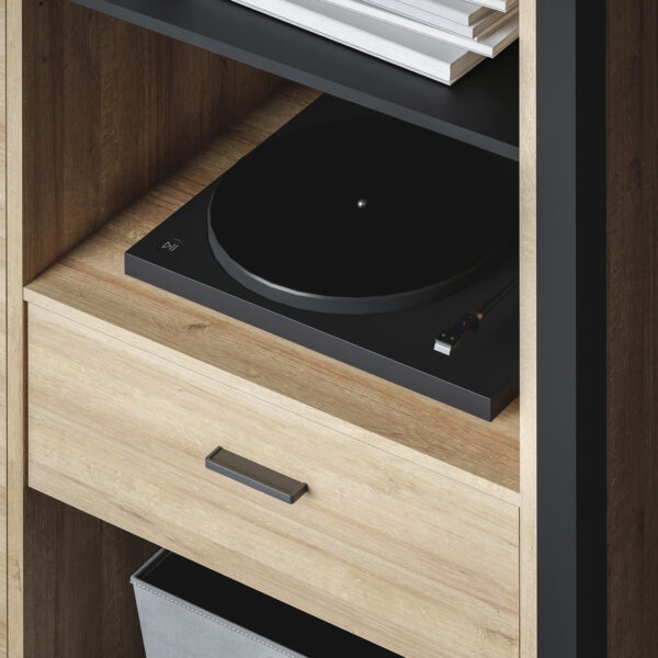 Hard Rock Wide Shelf Unit in Matte Black/Riviera Oak | Self Assembly