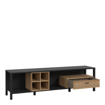 Hard Rock Matt Black 1 Drawer TV Unit 181cm | Riviera Oak Finish
