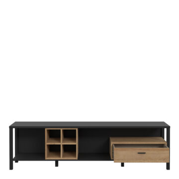 Hard Rock Matt Black 1 Drawer TV Unit 181cm | Riviera Oak Finish