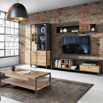 Hard Rock Matt Black 1 Drawer TV Unit 181cm | Riviera Oak Finish