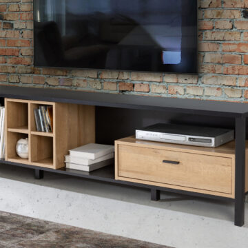 Hard Rock Wide TV Unit in Matte Black/Riviera Oak | Self Assembly