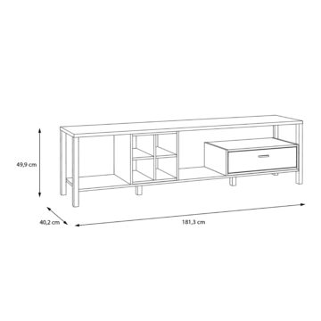 Hard Rock Matt Black 1 Drawer TV Unit 181cm | Riviera Oak Finish
