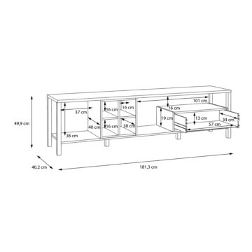 Hard Rock Matt Black 1 Drawer TV Unit 181cm | Riviera Oak Finish