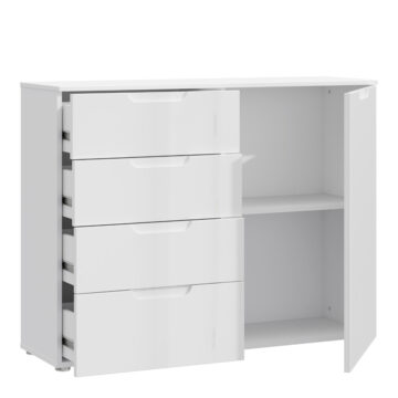 Harper 4 Chest of Drawers 1 Door in White/White High Gloss