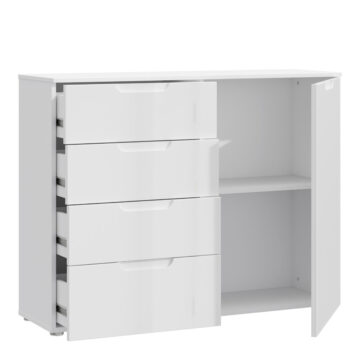 Harper 4 Chest of Drawers 1 Door in White/White High Gloss