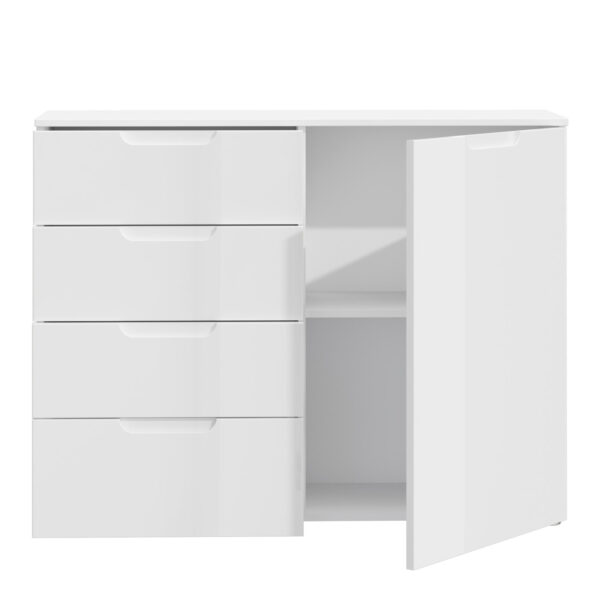 Harper 4 Chest of Drawers 1 Door in White/White High Gloss | Self Assembly