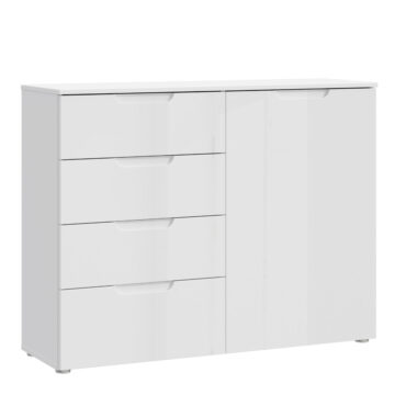 Harper 4 Chest of Drawers 1 Door in White/White High Gloss