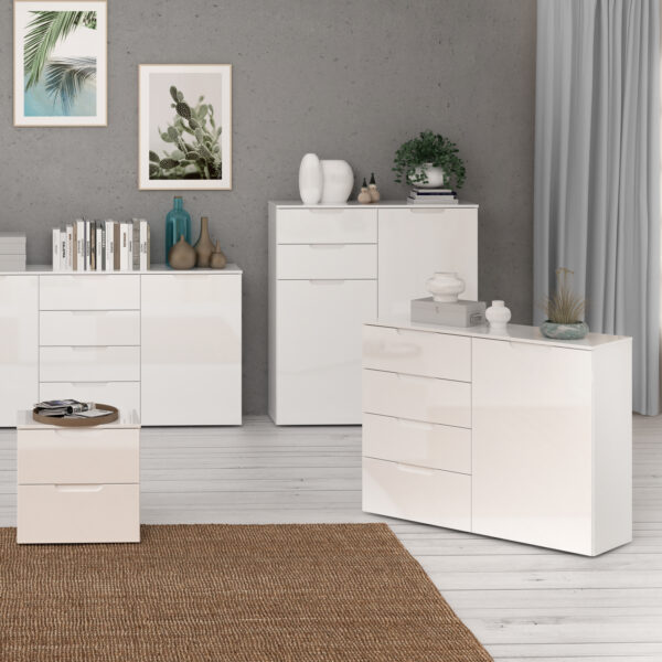 Harper 4 Chest of Drawers 1 Door in White/White High Gloss | Self Assembly