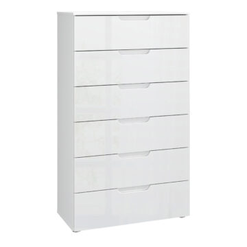 Harper Chest of 6 Drawers in White/White High Gloss