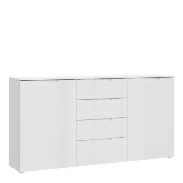 Harper Wide Chest of 4 Drawers and 2 Doors in White/White High Gloss