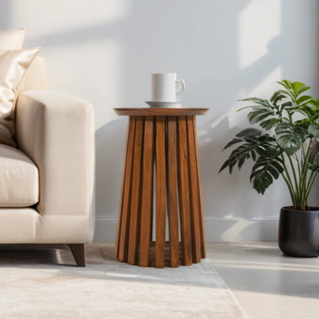 Slatted Mango Wood Bedside Table