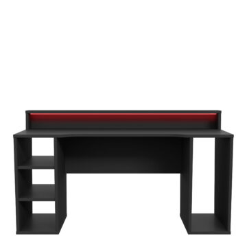 Tezaar Gaming Desk 2 Shelves with LED in Matt Black