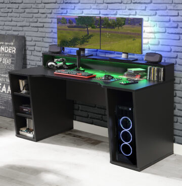 Tezaar Matt Black Gaming Desk | LED Lights