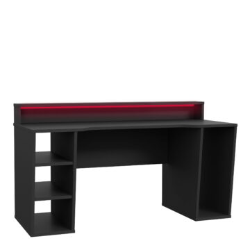 Tezaar Gaming Desk 2 Shelves with LED in Matt Black