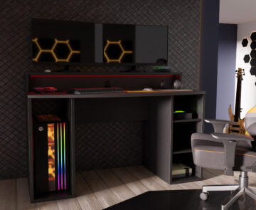 Tezaar Matt Black Gaming Desk | LED Lights