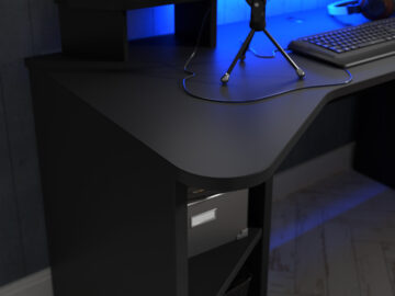 Tezaar Matt Black Gaming Desk | LED Lights