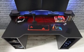 Tezaar Matt Black Wide Gaming Desk | LED Lights