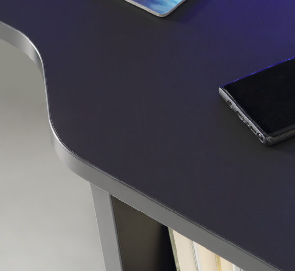Tezaar Gaming Desk with Blue LED in Matte Black | Self Assembly