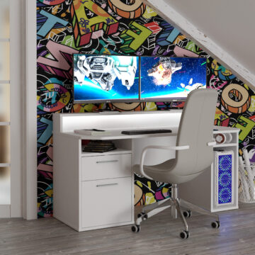 Tezaar White Gaming Desk | LED Lights