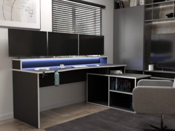 Tezaar Black & White Gaming Desk | LED Lights