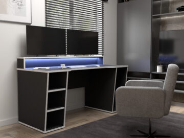 Tezaar Gaming Desk with LED in Black/White