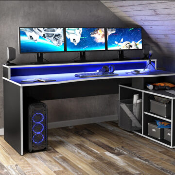 Tezaar Black & White Gaming Desk | LED Lights