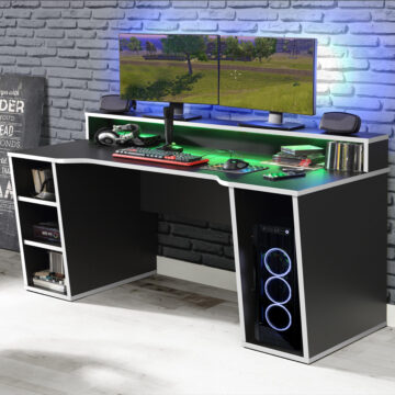 Tezaar Gaming Desk with LED in Black/White