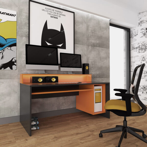 Tezaar Gaming Desk with LED in Matt Black/Orange | Self Assembly