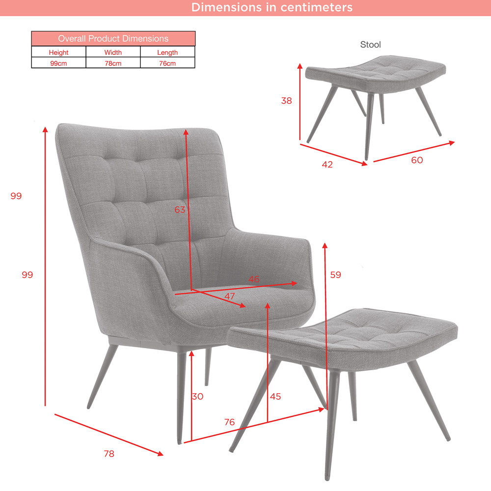 Caitlyn Accent Chair & Stool Denim Blue