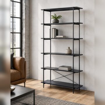 Anguson Bookcase with 5 Shelves in Black Grey
