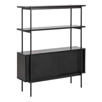 Anguson Small Bookcase with 2 Sliding Doors in Black Grey