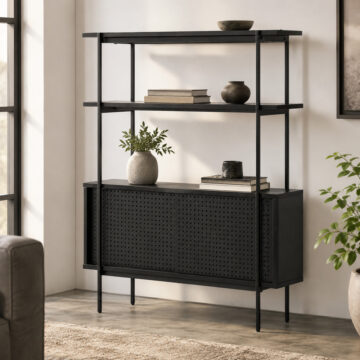 Anguson Small Bookcase with 2 Sliding Doors in Black Grey
