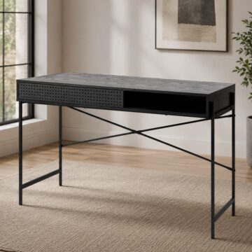 Anguson Black Office Desk | Sliding Door