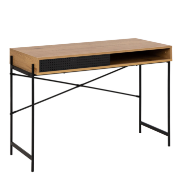 Anguson Black Sliding Door Office Desk | Oak Finish
