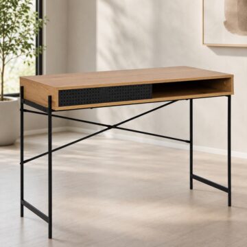Anguson Black Sliding Door Office Desk | Oak Finish