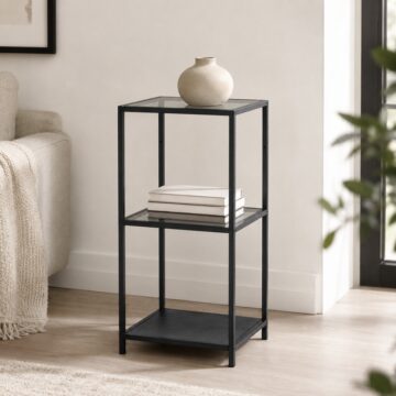 Milford Narrow Black Metal Bookcase with 2 Glass Shelves