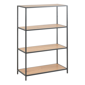 Milford Black Metal Low 3 Shelf Bookcase | Oak Finish